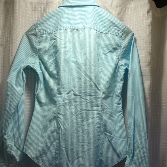 American Eagle Top Womens Size 2 Favorite Shirt Aqua White Striped Button Front - Picture 4 of 7